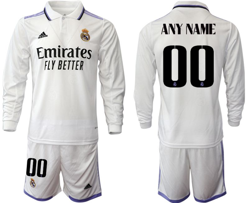 Men 2022-2023 Club Real Madrid home long sleeve white customized Soccer Jersey->real madrid jersey->Soccer Club Jersey